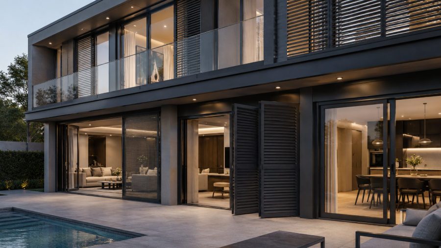 External louvres and shading on a villa